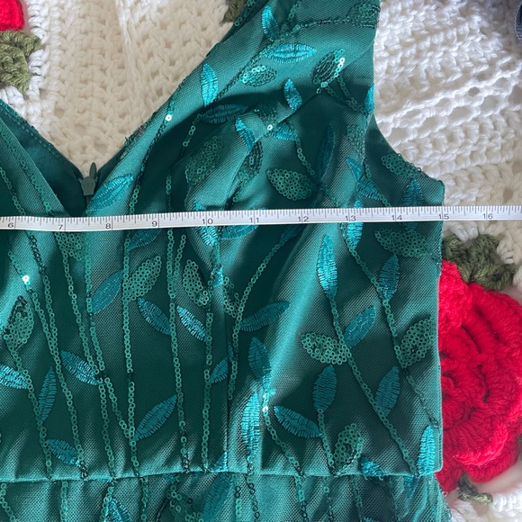 Ever Pretty Emerald Gown V-Neck Leaf Sequin Mermaid Formal Evening Dress w Tulle - Picture 9 of 11